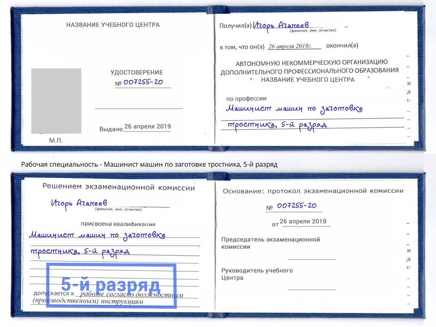 корочка 5-й разряд Машинист машин по заготовке тростника Озерск