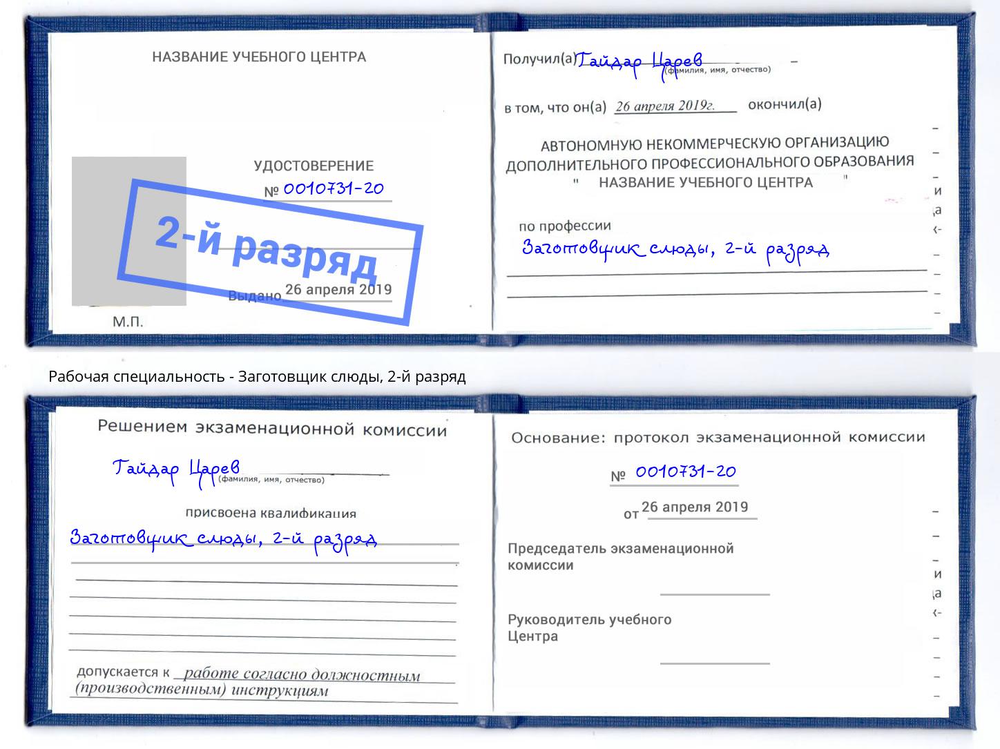 корочка 2-й разряд Заготовщик слюды Озерск