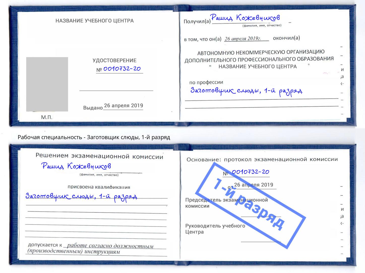 корочка 1-й разряд Заготовщик слюды Озерск