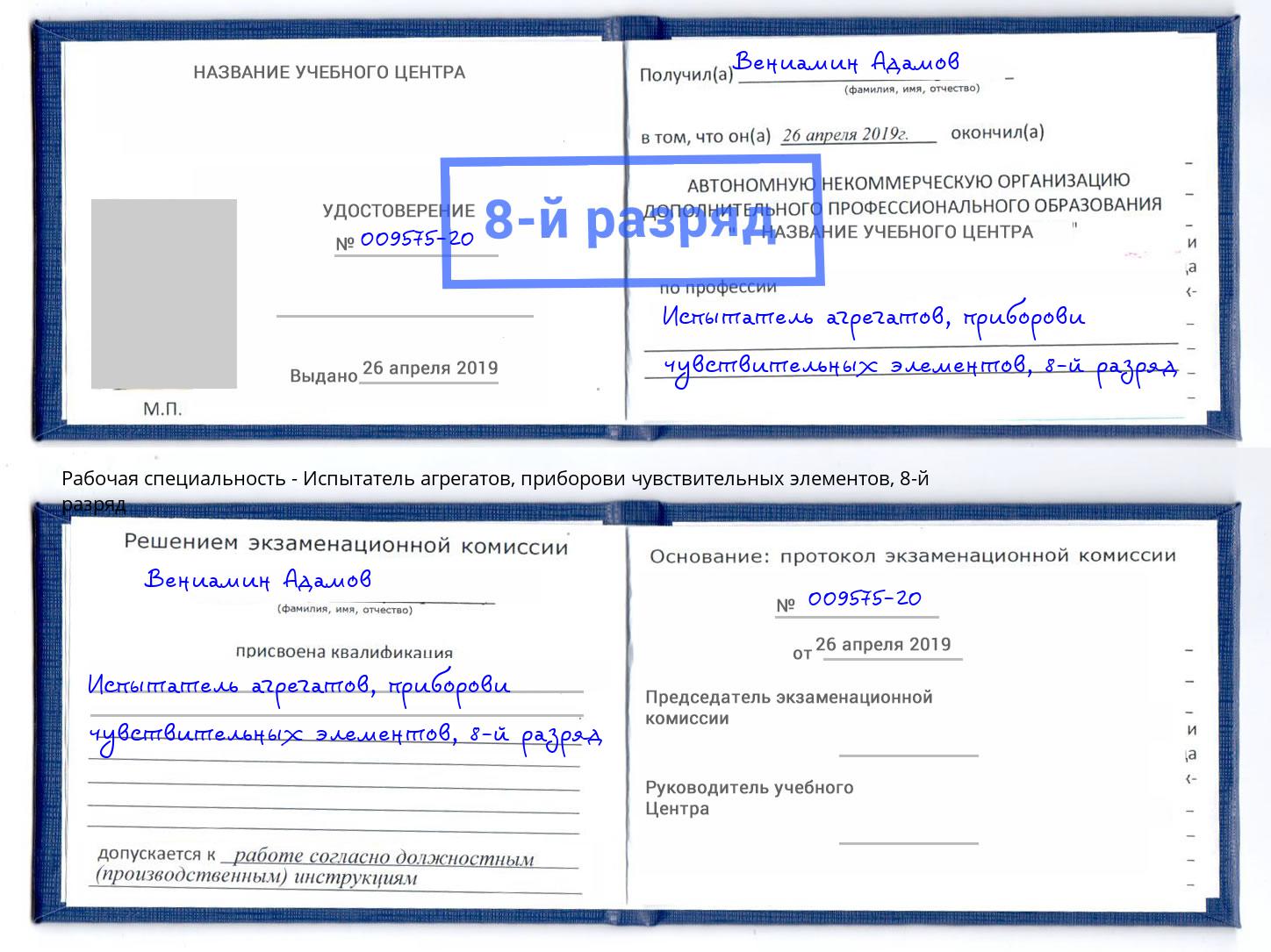 корочка 8-й разряд Испытатель агрегатов, приборови чувствительных элементов Озерск